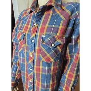 Salt Valley Vintage Western Pearl Snap Plaid Check Mens Large Shirt